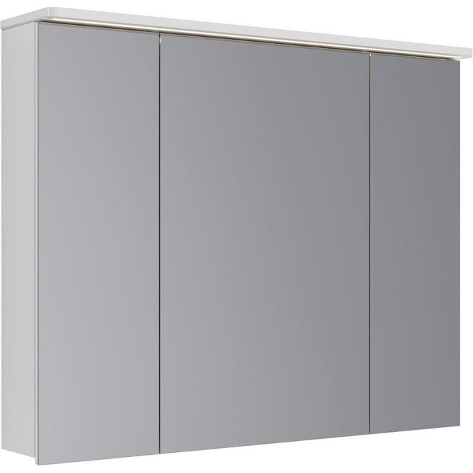 Шкаф зеркальный LEMARK ZENON 100х80 см 3-х дверный, с козырьком-подсветкой, с розеткой, белый глянец