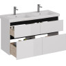 Тумба LEMARK COMBI 125 см под 2 раковины, подвесная/напольная, 4 ящика, планки-чёрный; корпус/фасад белый глянец