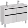 Тумба LEMARK COMBI 125 см под 2 раковины, подвесная/напольная, 4 ящика, планки-чёрный; корпус/фасад белый глянец
