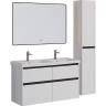 Тумба LEMARK COMBI 125 см под 2 раковины, подвесная/напольная, 4 ящика, планки-чёрный; корпус/фасад белый глянец
