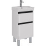 Тумба LEMARK COMBI 45 см под раковину, подвесная/напольная, 2 ящика, планки-чёрный; корпус/фасад белый глянец