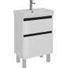 Тумба LEMARK COMBI 60 см под раковину, подвесная/напольная, 2 ящика, планки-чёрный; корпус/фасад белый глянец