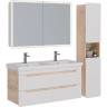 Тумба LEMARK OLIVIA 125 см под 2 раковины, подвесная, 4 ящика, корпус Дуб кантри, фасад белый глянец
